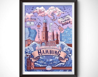 Hamburg City Poster | Cityscape, Pastel, Germany, Art Print, Gifts For Him, Gifts for Her, Wall Art, Home Decor