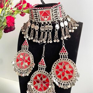 Red Tribal Afghani Jewelry Set for Women – Coin Necklace & Earrings main image 0