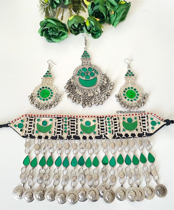 Afghan Green Vintage 3 Piece Jewellery Set Afghan Jewellery