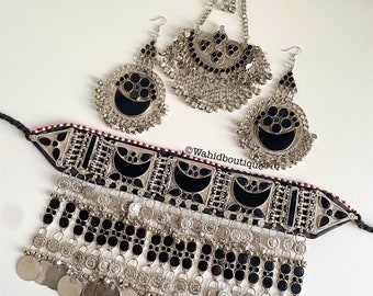 Full Black Afghan jewellery set, Afghan Jewellery Vintage Kuchi Choker Necklace, Afghan Jewellery, Afghan Fashion