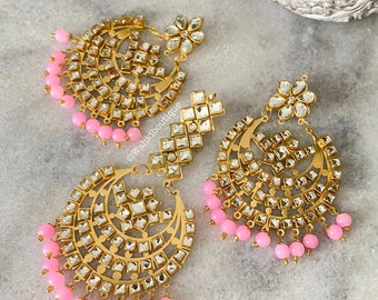 Pakistani/Punjabi pink oversized tikka and earring set, Pakistani jewellery, Pakistani fashion,Punjabi indian jewellery