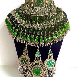 Green Afghan Nikkah full jewellery set Afghani Jewelry set Afghan Choker Necklace headpiece Kuchi Jewelry afghan jewelry set afghan earring