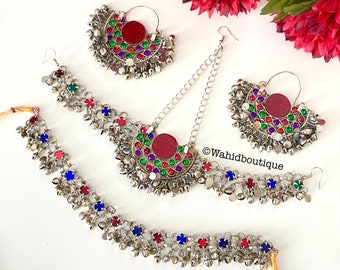 Afghan 3 piece red centre jewellery set, Afghan jewellery, Afghan Fashion