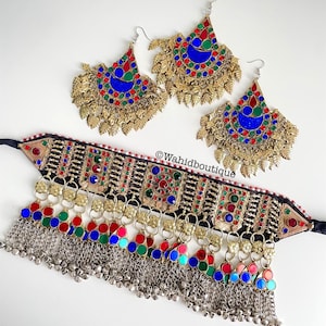 Ornate Multi-Color Afghani Jewelry Set for Women – Statement Necklace & Earrings