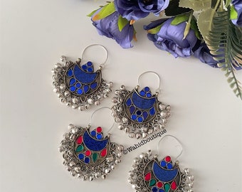 Afghan vintage antique blue earrings, Afghan jewellery, Afghan Fashion