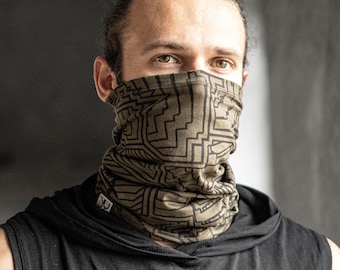Men's Cotton Tribal Neck Gaiter – Geometric Dust Guard, Festival Fashion