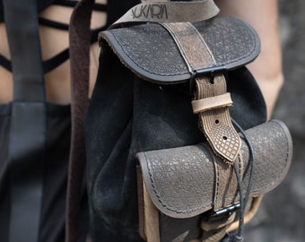 Bolso de cuero negro, mochila de viaje, bolso práctico, ropa nómada