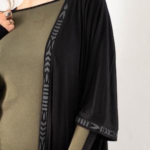 Black Kimono Shipibo - Tribal Festival Cardigan - Boho Chic Wear - Alternative Clothing - Organic Fiber - Genderless Coverup