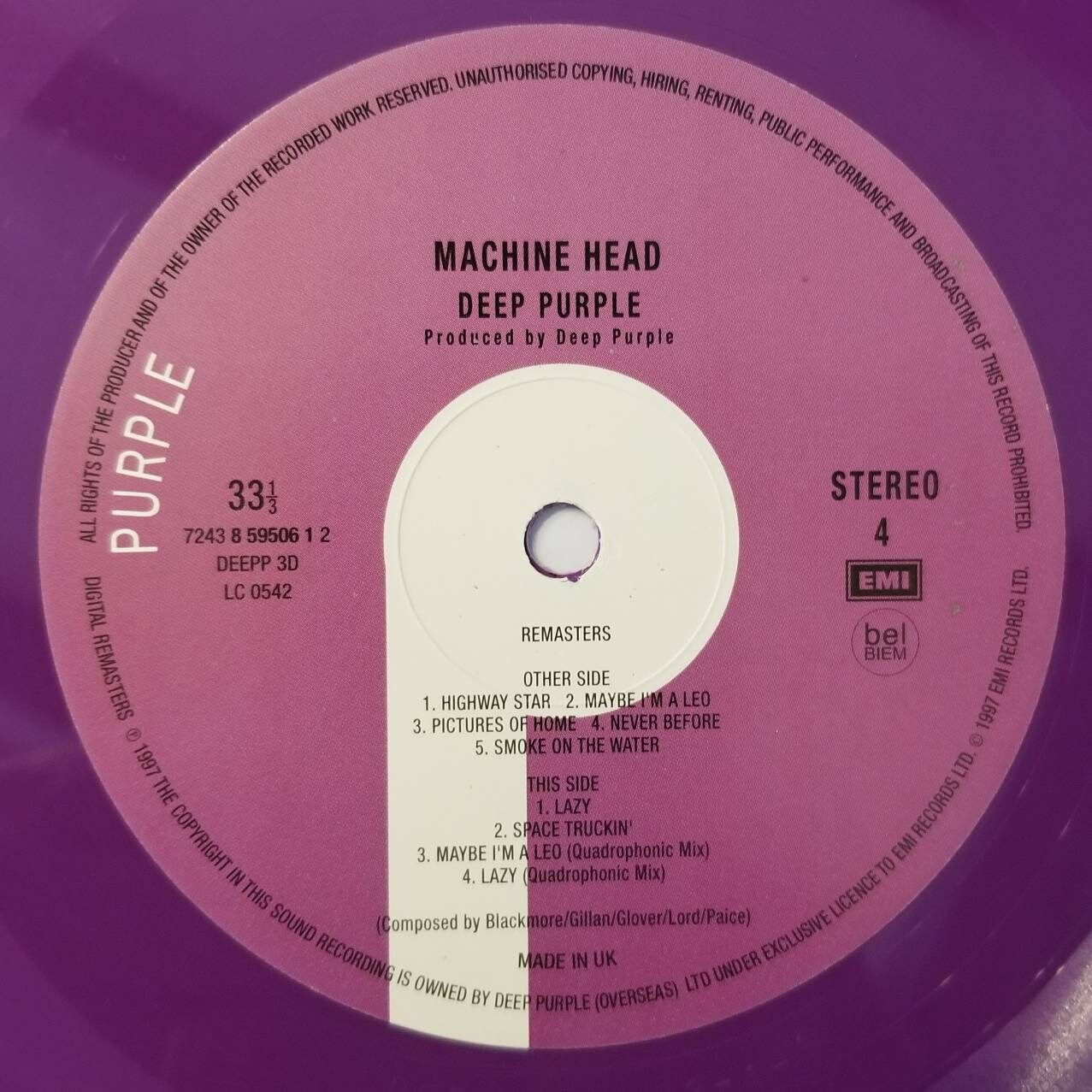 Deep Purple Machine Head Demo Promo Rare Purple Vinyl British