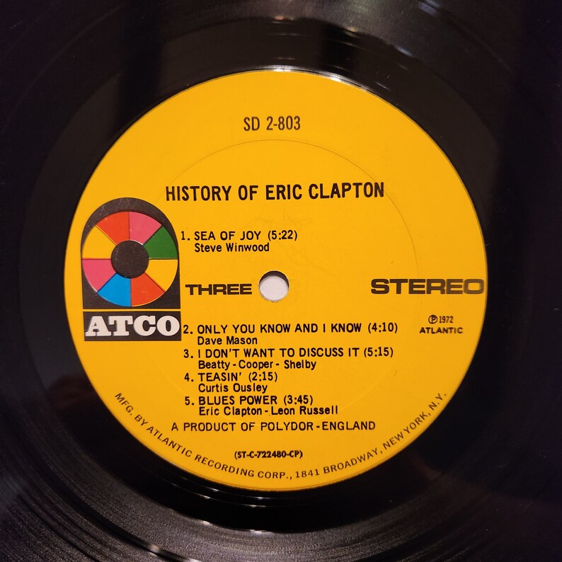 Eric Clapton History of Eric Clapton Lp Original Atco Records SD-2-803 ...