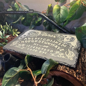 Decorative Slate Ouija Board/Reptile Basking Slate/Halloween Terrarium Decor/Fall Decor/Mystical Enclosure Decor