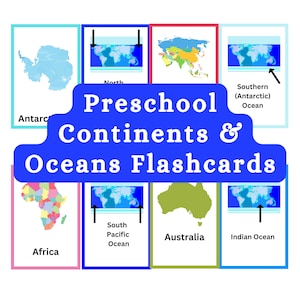 Continents And Oceans Flashcards Printables: World Geography Card Game and Matching Fun!