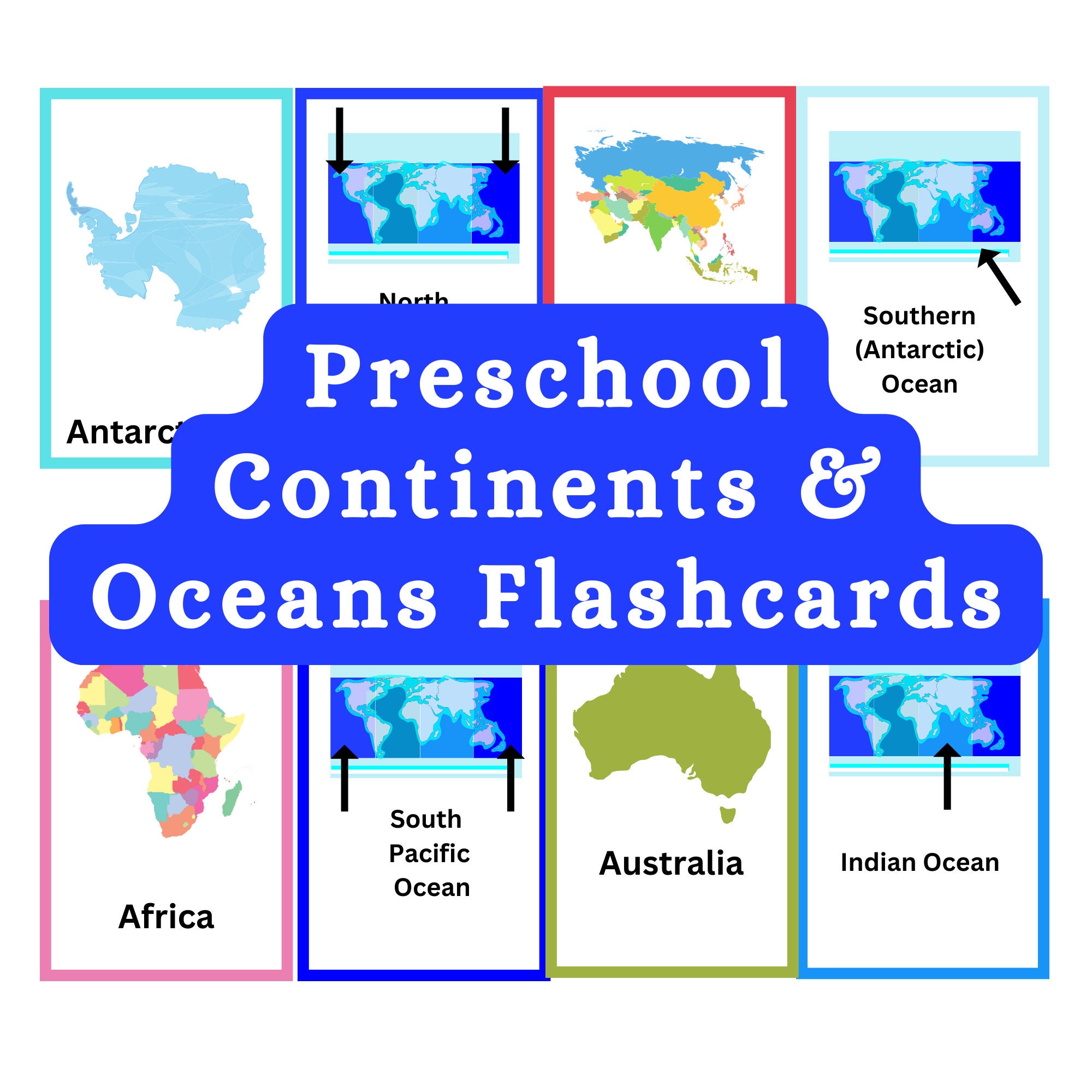 Continents and Oceans Flashcards Printables: World Geography Card Game ...