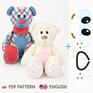 Memory bear sewing pattern / teddy bear pattern &quot;JOSHI&quot; (PDF, in English) + face embroidery designs | Plushie sewing pattern | by kullaloo