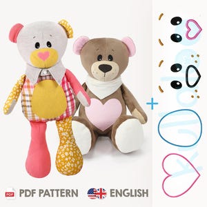 Memory bear sewing pattern / teddy bear pattern "JOSHI" (PDF, in English) + face embroidery designs | Plushie sewing pattern | by kullaloo