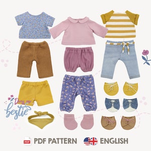 Dress Me Bestie Puppenkleidungsmusterpaket: Hemd mit Klettverschluss, Hose, Bandana, Schuhe und Socken | Englisches PDF-Schnittmuster | von kullaloo