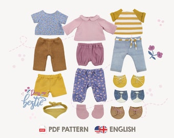 Dress Me Bestie Doll Clothes Pattern Bundle: Shirt with Velcro, Pants, Bandana, Shoes & Socks | English PDF Sewing Pattern | by kullaloo