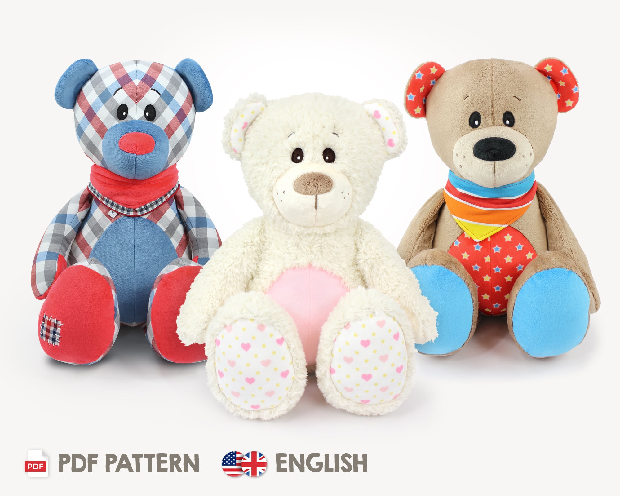 Memory Teddy Bear Sewing Pattern X 3 Sizes Soft Toy Plush Keepsake