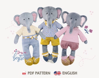 Elephant sewing pattern PDF with clothes | Dress Me Bestie EDDY | Perfect gift for elephant nursery or elephant baby shower | by kullaloo