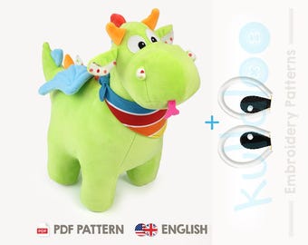 Stuffed Dragon Sewing Pattern, Plushie Embroidery Design (PDF)
