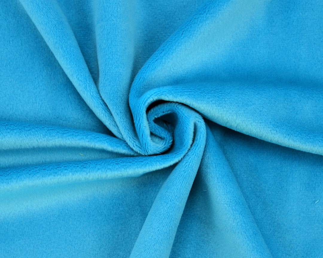 Blue Minky Fabric Low Pile Smooth Cuddle Fabric, Solid Velboa Fabric