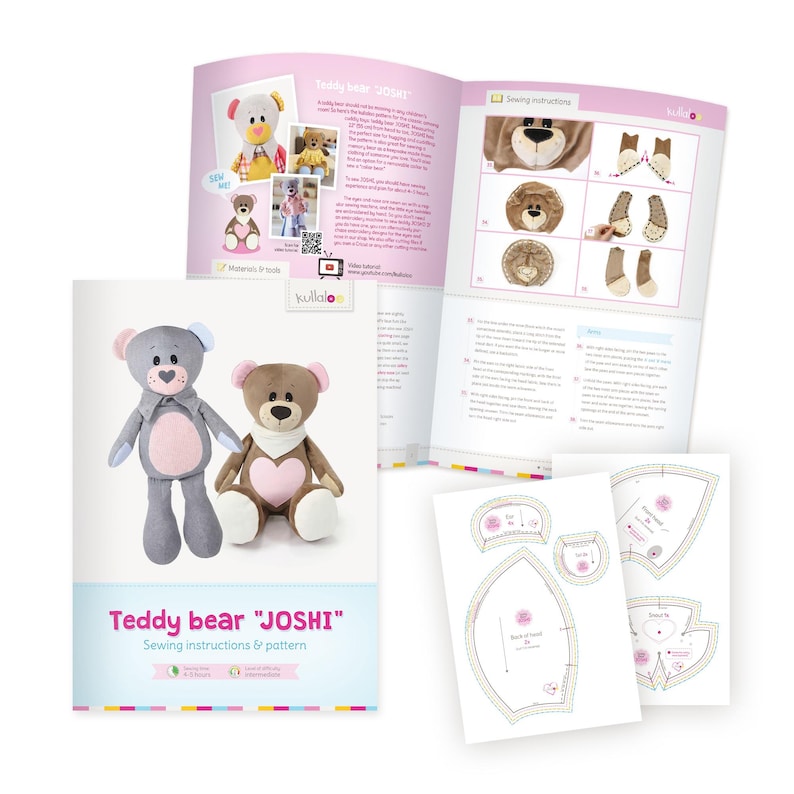 Patrón de costura para osito de peluche / Patrón para osito de recuerdo "JOSHI" (PDF, en inglés) / Patrón de costura para peluches y animales de peluche / por kullaloo imagen 5
