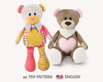 Teddy bear sewing pattern / memory bear pattern "JOSHI" (PDF, in English) | Plushie & stuffed animal sewing pattern | by kullaloo