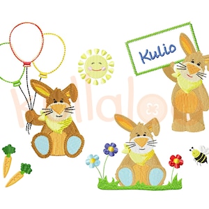 Easter bunny embroidery design set with bunny “KULIO” | 5x7 embroidery patterns | Machine embroidery patterns design file | by kullaloo