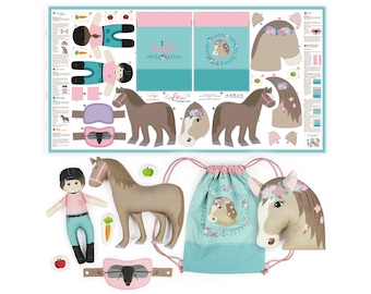 Sewing kit for kids beginners: Cut and sew fabric panel horses “HORSE LOVE” | DIY craft beginner sewing kits for teens, girls | by kullaloo