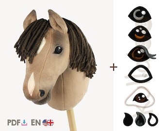 Bundle discount: Stick horse sewing pattern "HOLLY" + eyes and nostrils embroidery patterns (PDF, in English) | by kullaloo