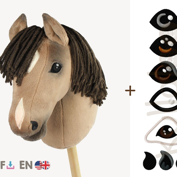 Bundle discount: Stick horse sewing pattern "HOLLY" + eyes and nostrils embroidery patterns (PDF, in English) | by kullaloo