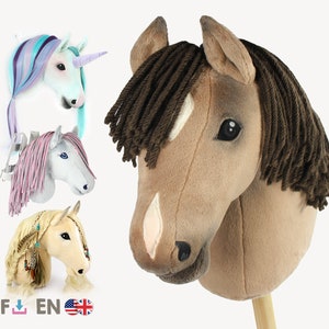 Sewing pattern hobby horse "HOLLY" (PDF, in English) | Horse on a stick, hairdressing head, wall decoration & buckle-on horse | by kullaloo