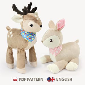 Deer sewing pattern PDF &quot;MOMO&quot; (English) |  Sew a deer stuffed animal toy / fawn plushie, perfect as nursery decor or gift | by kullaloo