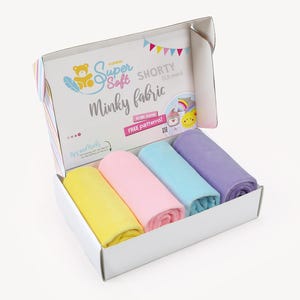 Minky Fabric Bundle Happy Baby | 4 pieces short pile plush for sewing, crafting, embroidery – kullaloo SuperSoft SHORTY – 39.5x29.5″ each