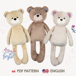 Teddy bear sewing pattern &quot;BETSY BEAR&quot; (PDF, in English) | Dress Me Bestie | Cloth doll pattern for sewing a stuffed bear | by kullaloo