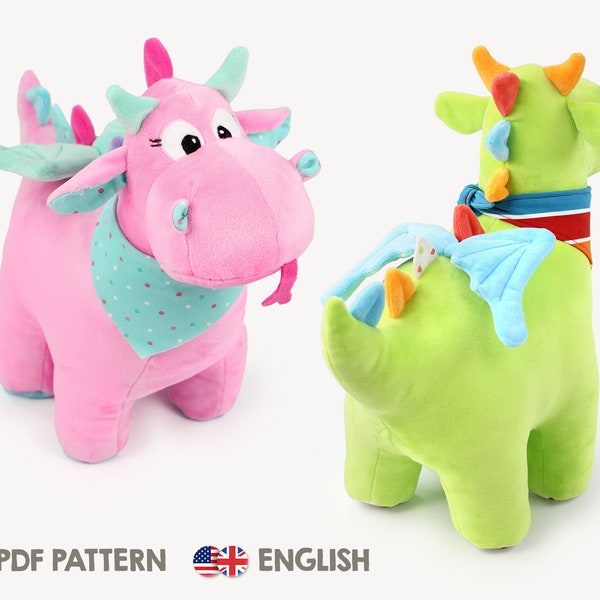 Dragon sewing pattern "FEO" (PDF, in English) | Stuffed dragon plush pattern to sew a cute plushie | by kullaloo