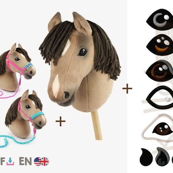 Bundle discount: Hobby horse pattern + lead rope & halter tutorial + eyes and nostrils embroidery patterns (PDF, in English) | by kullaloo
