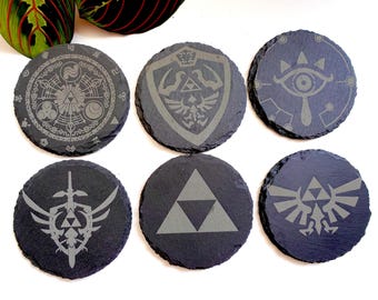 Legend of Zelda Laser Engraved Slate Coasters-Pack of 6-Nintendo/Gamer Gift/Unique