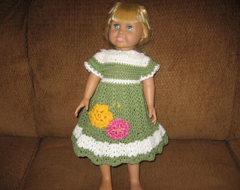 New Handmade Crocheted Green Fits an American Girl Doll Dress