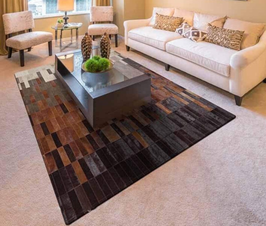Handmade Leather Cowhide Rectangular Rugs Cow Skin Carpet Etsy