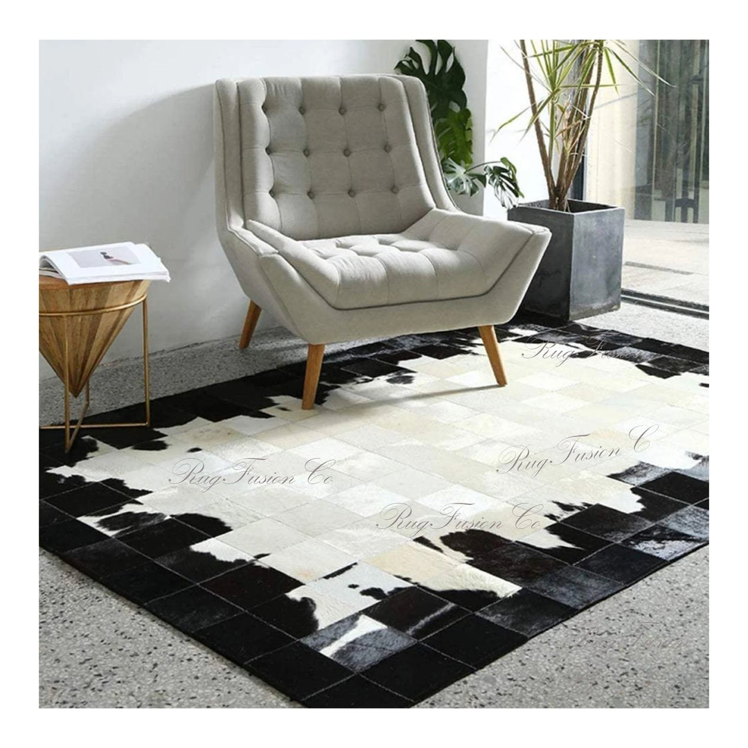 Leather Cowhide Rectangular Rugs Handmade Cow Skin Carpet Etsy