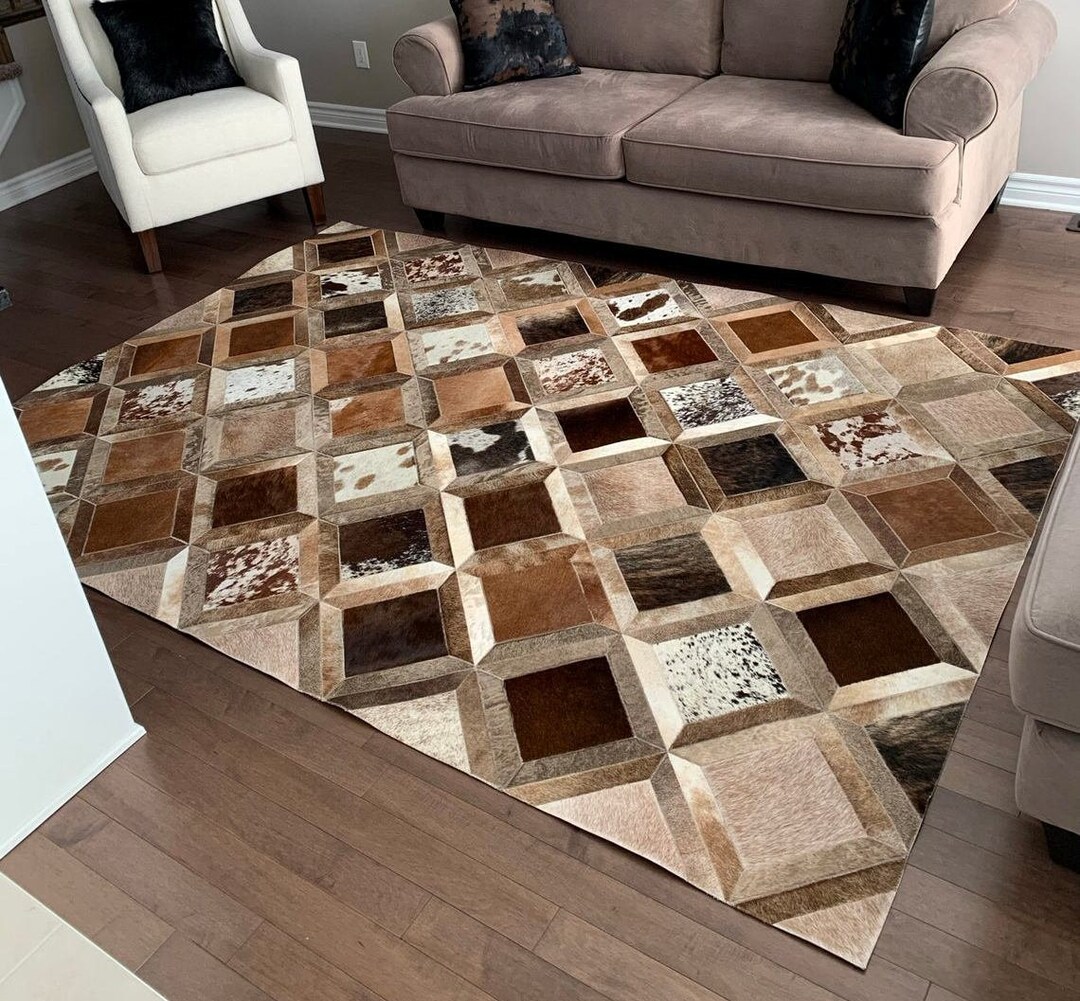Handmade Leather Cowhide Rectangular Rugs Cow Skin Carpet Etsy