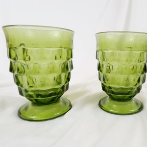 Vintage Indiana Glass Green Cubist Glasses - Set of 2