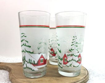 Christmas Vintage Glasess Set of 4 Winter Design Glasses