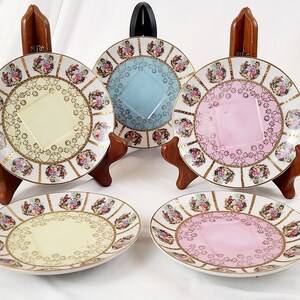 Vintage Gold Pink Pastel Colors fine china Saucers Set of 5