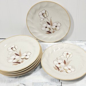 White Flowers Feliciti Sculptura Stoneware Japan Set of 7 Plates  Pattern Hand Painted