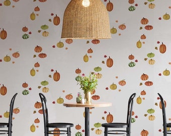Pumpkin Wallpaper, Colorful Pumpkin Wall Mural, Peel Stick Removable