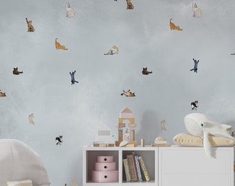 Cat wallpaper for nursery, peel and stick, cat wallpaper