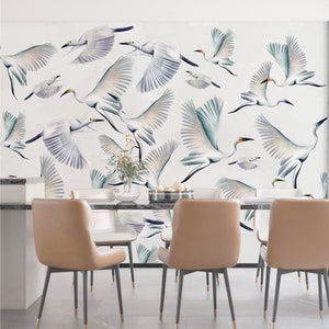 Asian Birds Wall Mural, Grey Heron Wallpaper,  Crane Wall Mural