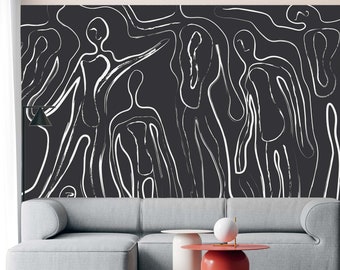 Persone Siluets Wallpaper, Dark Art Wall Mural, Peel Stick Wallpaper